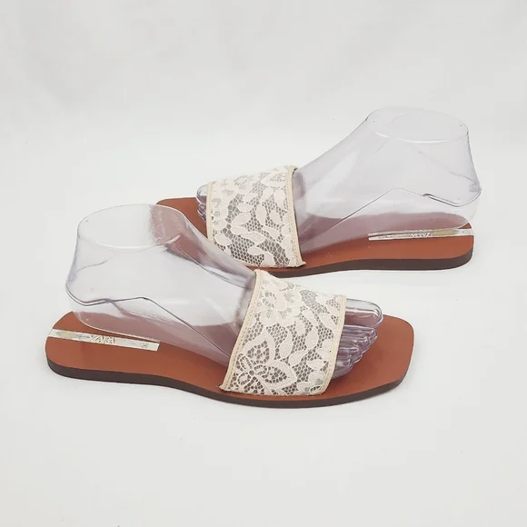 Zara Lace Slip On Slide Sandals - Picture 2 of 10